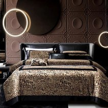 구스이불 양모이불 럭셔리 1400TC 이집트 코튼 자카드 패치 워크 침구 레오파드 프린트 듀벳 커버 부드러운 실크 침대 시트 베개