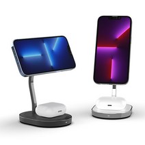 2in1 MFM 인증 맥세이프 고속 무선 충전기 MC210, 2in1맥세이프충전기-MC210화이트