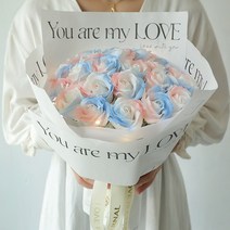 인터넷 연예인 짓 눌린 아이스 블루 로즈 비누 꽃다발 친구 친구를위한 영원한 꽃 생일 선물, 러브 스타일 19 핑크 설산 - 선물 가방 + 따뜻한