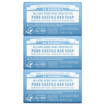 Dr. Bronners - 퓨어 카스티야 바 비누 아기 무향 5 온스 3 팩 유기농 오일로 만든 얼굴 몸 과 머리카락 민감한 피부와 아기를위한 부드러운 추가 향수 생분해성 채식