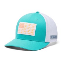 Columbia 유니 PFG 피쉬 플래그 메시 볼 캡-하이 크라운 블랙/쿨 그레이/인쇼어 슬램 깃발 스몰/미디엄, Small-Medium, Turquoise, Offshore Slam Flag