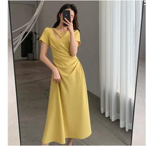 Momolatti 프랑스식 셔링 허리 반팔 롱 원피스