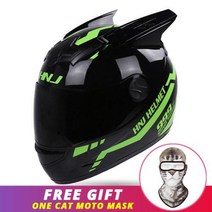 오토바이 헬멧 귀 모토 여성용 풀페이스 안전모, F939-04 Black Green+L