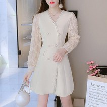 베이지 레이스 원피스 더블버튼 정장 데이트룩 맞선옷