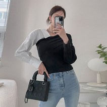 러블리감성 / 봄옷 배색 오프숄더 블라우스 셔츠