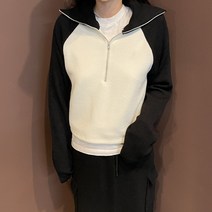 드리뮤즈 여성 국내제작 유니크 골지 카라 반집업 니트 맨투맨 티셔츠 2color