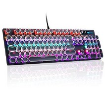 MageGee 타자기 기계식 게임용 키보드 RGB 레인보우 백라이트 레트로 펑크 라운드 키캡 게임 및 사무실용 USB 유선 Windows 노트북 PC Mac용 - 블루 스위치/블, B. 검은색