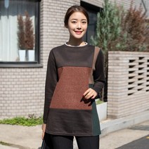 모슬린 엄마옷 기모 배색라운드티셔츠 ETS110214 마담 미시옷 중년여성의류 빅사이즈 50대 60대여성옷