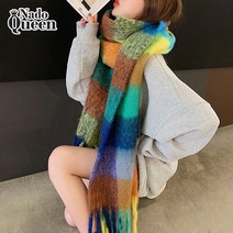나도퀸 부드러운 배색 체크 울혼방 머플러