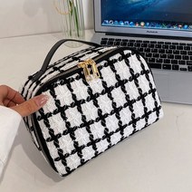 트위드 토트백 파우치 백 여성용 화장품 메이크업 가방 방수 세면 방수 여행 보관 대용량 여성가방