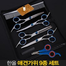 한올 9종 애견가위세트 애견미용가위 4종+발톱가위+빗+윤활유+융+케이스, 1세트, 블루_GAWY6-88