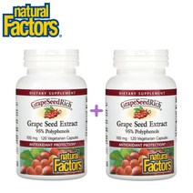 (1+1) 내추럴팩터스 포도씨 추출물 95% 폴리페놀 그레이프시드 Vitis vinifera 100mg 120 베지캡슐 2팩