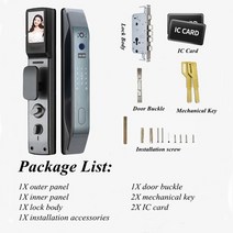 유리문도어락 출결관리 지문인식 강화도어도어락 wifi smart door lock app remote control 저장 암호 전자 키 ic 카드 자동 잠금 해제 카메라 비주얼, 검은색, 24x240mm