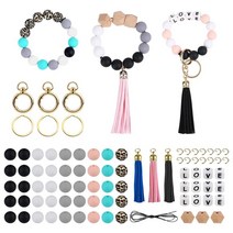 WENYAN 84x 파란색 된 만들기 키트 PU 가죽 술 구슬 편지 팔찌 귀 팔찌 만들기에 대 한 파란색 된 실리콘 구슬