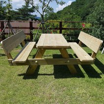 [테이블짱] (도색제품) 조립식 야외 등받이 일반등 방부목 테이블 단품과 세트 야외테이블, BA_e1)4인용_방부목_도토리색_중형빨강_고정대 세트