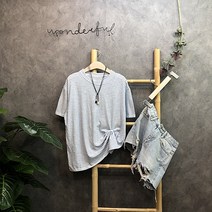 라임브릿지 애플 린넨 단가라 라운드 반팔 티셔츠