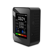 이산화탄소측정기 실내공기질관리법 5in1 디지털 CO2 센서 온도 습도 측정기 TVOC HCHO 검출기 대기질 모니터, CHINA_Black