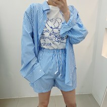 썸데이 루즈핏 룰루 스트라이프 셔츠 반바지 세트