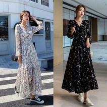 롱 가을 꽃무늬 URD-135 원피스 쉬폰 여성