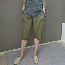 중년여성 7부 순면 반바지 와이드 통바지 허리밴딩 아줌마바지 미시룩 할머니 엄마옷
