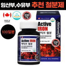 캐나다 20대 30대 40대 임산부 임신중기 수유부 여자 여성 중 장년층 노인 할머니 주부 수험생 청소년 성장기 어린이 철분제 헤모글로빈 영양제 캡슐 알약 추천 선물 산소운반 혈액생성 필요 에너지 생성, 1통, 330mg x 100캡슐