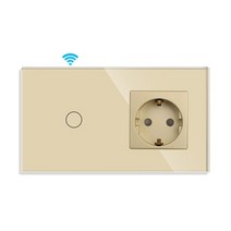 Bingoelec Tuya WiFi 스위치 일반 소켓 없음 중립 와이어 유리 패널 1/2/3gang 스마트 스위치 작동 Alexa Google 홈, gold 1g with socket