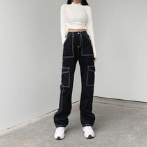 스티치 카고 팬츠(청바지 바지 와이드 부츠컷 데님 스키니진 스티치 카고 조거팬츠