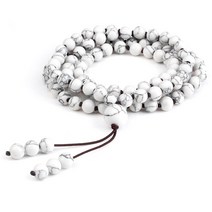 108배 염주 단주 향나무 보리수 묵주 불교 목걸이 108 비즈 탄성 팔찌 돌 43, 블랙 라인 터키석