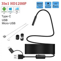 8mm 렌즈 카메라 내시경 HD 1200P IP68 2M 하드 플렉시블 튜브 Mirco USB 타입-C 내시경 안드로이드 내시경용 비디오 검사, Soft Cable, 3.5 메터