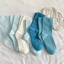 순수한 색상 양말 일본식 달콤한 캠퍼스 스타일 여름 얇은 숙녀 양말 블루 컬렉션 고등학생 양말