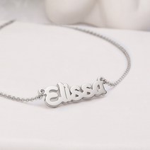 필기체 한글 영문 한자 이니셜 세례명이니셜 네임 플레이트 미아방지 목걸이, 각인 추가, 2.2mm 매끄럽고 납작한 커브체인, 1월 가넷（2mm）