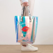 여행 여름바캉스 PVC 홀로그램 방수 투명비치백 KISS