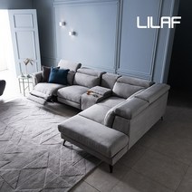 [리라프]메어 6인용 코너형 USA 듀라 초극세사 패브릭 기능성 전동 리클라이너 소파(오픈카우치형)+링크테이블, 그레이 카우치 코너 우형