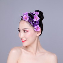 공연용 화려한헤어장식 설 민족현대무용 머리꽃 반짝이 머리장식 라틴댄스 오프닝무대 광장무대, 25 자주색 亮片梅花보라