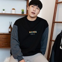 빅사이즈 레터링 맨투맨 티셔츠 기모