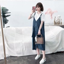 초이앤 빅포켓 랩 빅사이즈 멜빵 하객 여자 여름 청 데님 롱 봄 가을 나시 원피스