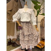 써스데이아일랜드 밑단 배색 티어드 스커트(T216MSK138W)(1272584)