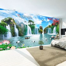 중국 스타일 산 물 풍경 대형 벽화 폭포 사용자 정의 3d 사진 벽지 거실 tv 배경 벽 벽화, 1㎡, 3D 릴리프