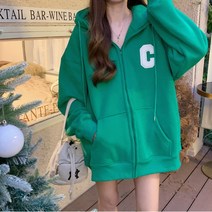 어라운드24 여성 박시 쭈리 레터링 오버핏 점퍼 도톰 후드집업