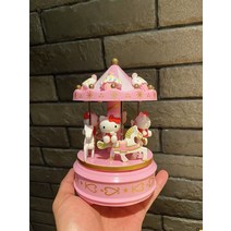 산리오 헬로 키티 캐릭터 오르골 뮤직박스 키티 회전목마 피규어 핑크 오르골, 헬로키티 트로이 목마 오르골C