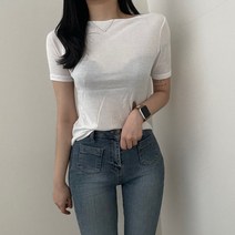 VANANA2 국내제작 여성 페미닌 청순 입술넥 찰랑핏 데일리 반팔 티셔츠