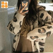 오버핏 호피가디건 가디건 니트