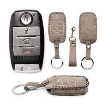 SEMI 기아A 4버튼 올뉴쏘렌토 뉴쏘렌토R 스포티지QL 뉴스포티지R K5 더뉴K5 누벅가죽 차키케이스 스마트키커버 차키커버 키홀더 키링 차키지갑, 챠콜브라운 Charcoal Brown
