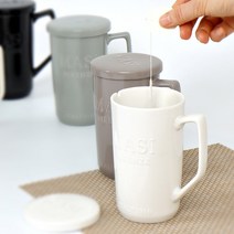 데코하우스 녹차 뚜껑 빅머그 500ml 거름망 전자레인지 도자기 머그컵, 녹차뚜껑빅머그_화이트, 1개