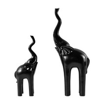 2x 현대 코끼리 동상 인형 엄마와 코끼리 장식품 조각 거실 침실 탁상 선반 홈 인테리어, 검은색