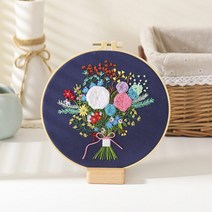 서양자수 20cm DIY 꽃 식물 패턴 자 수 설정 바느질 도구 인쇄 초급 라운드 크로스 스티치 봉 제 공예 키트, 01 20*20cm, 02 Color 2