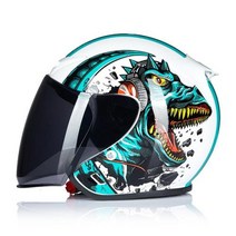여름헬멧 오토바이 헬멧 스쿠터 모터 베스파 모페드 카페 레이서 및 빈 선 바이저, Tyrannosaurus rex+L