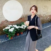 조끼 레이어드 V넥 원피스 빅사이즈 오픈카라 롱원피스