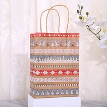 25 Pcs 크리스마스 날 토트 패키지 가방 크래프트 종이 가방 선물 가방 의류 쇼핑 패키지 가방 눈송이 엘크 선물 가방, 7, L26xH33xW12cm