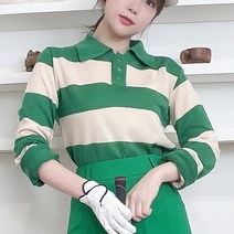 여성골프니트 단가라 스트라이프 카라 초록 그린 니트